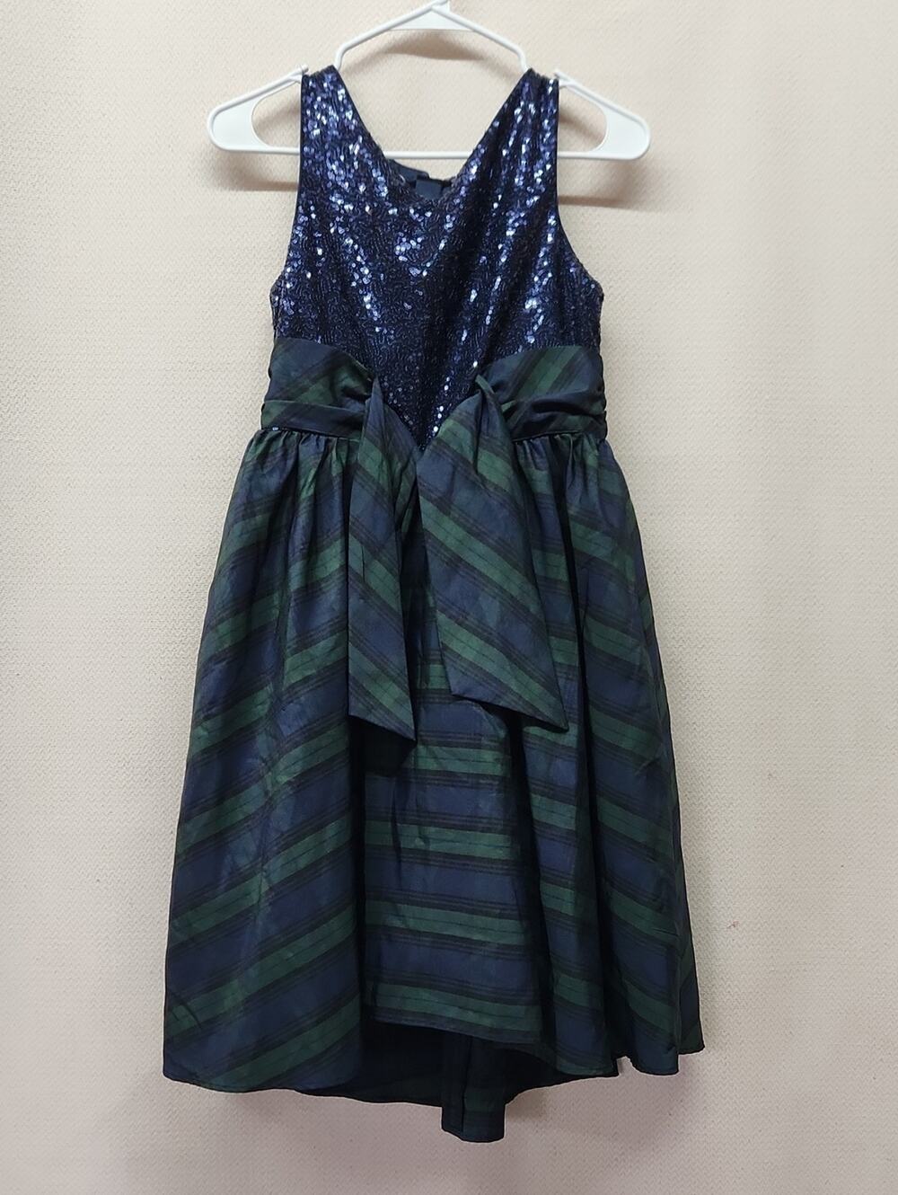 Pippa & Julie Navy Sequin Bodice Green & Navy Plaid Skirt Girls' Formal Dress